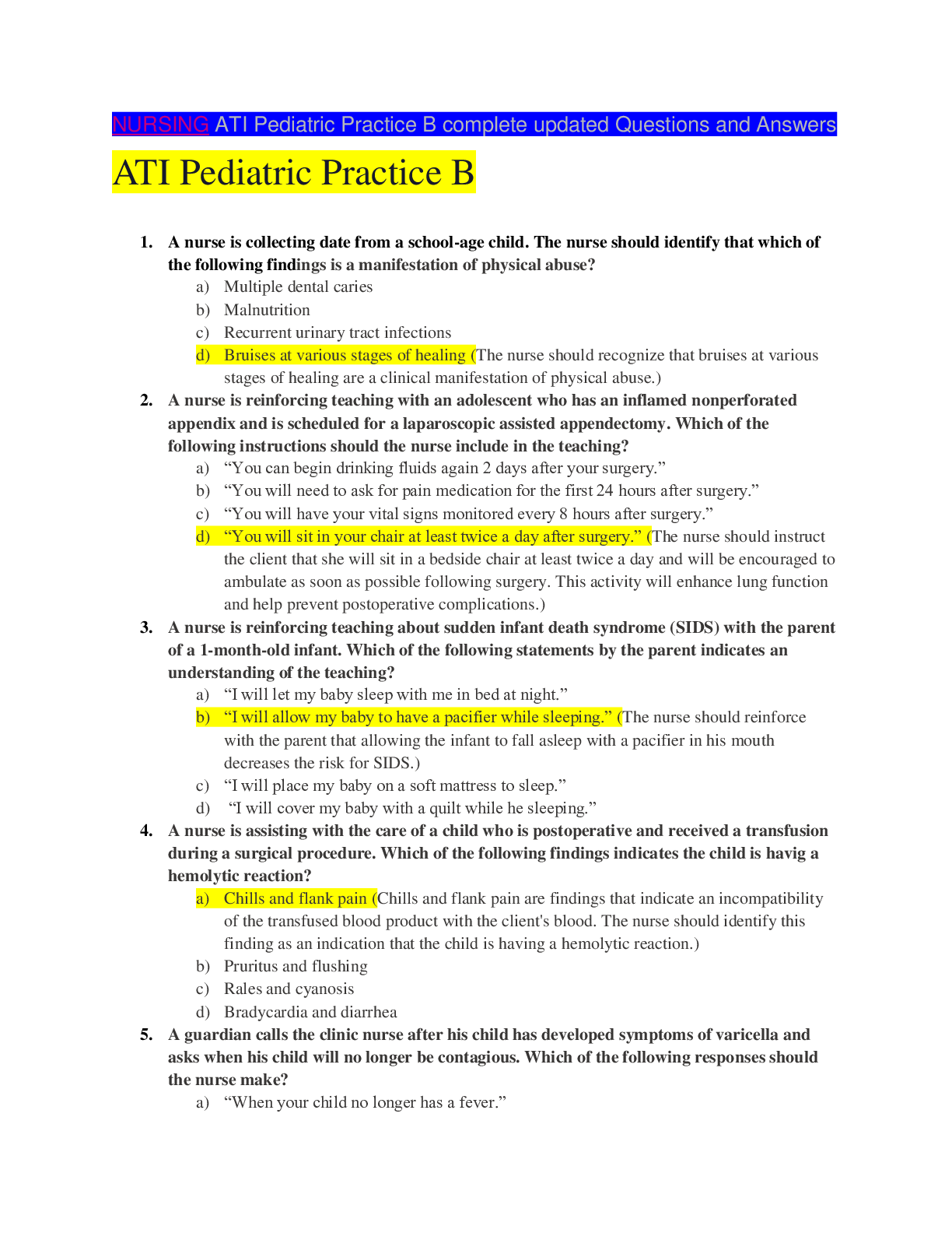 ATI PEDIATRICS PROCTORED EXAM |NEW 2020/2021 | ALREADY SCORED A